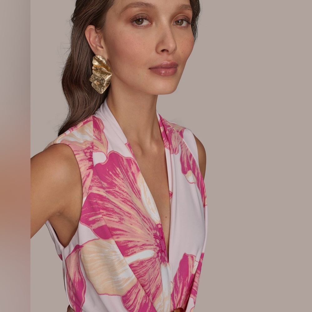 NWT Donna Karan Floral A-Line Midi Dress. Size 12. Misty Rose Pink - Picture 6 of 10